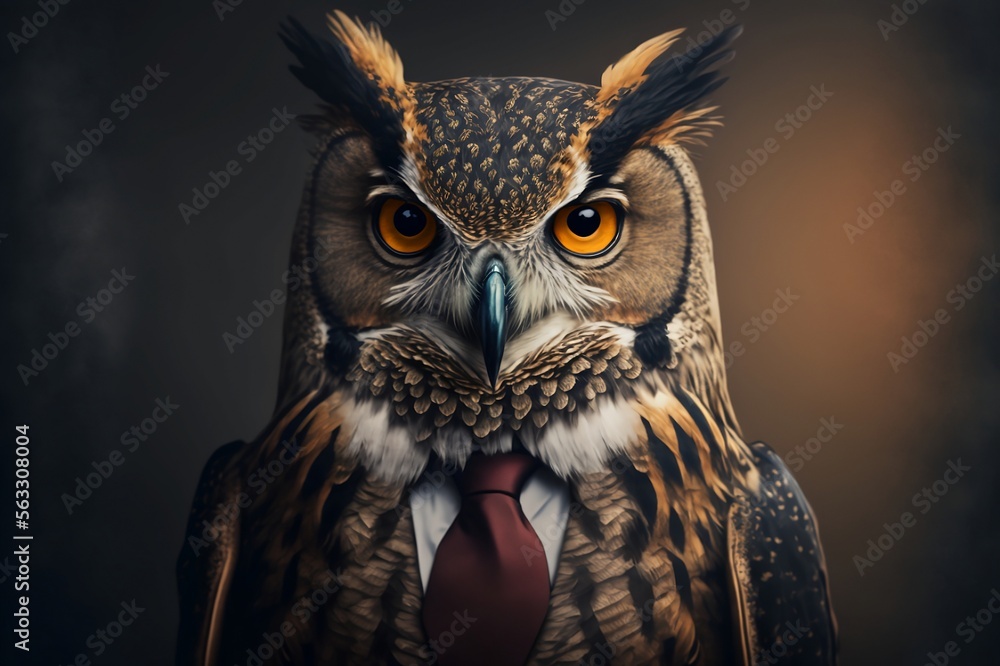 Portrait of owl in a business suit, generative ai Portrait of owl in a business suit, generative ai