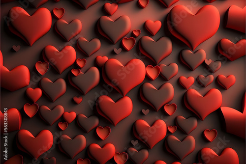 red Heart shapes for valentines day background made with Generative AI