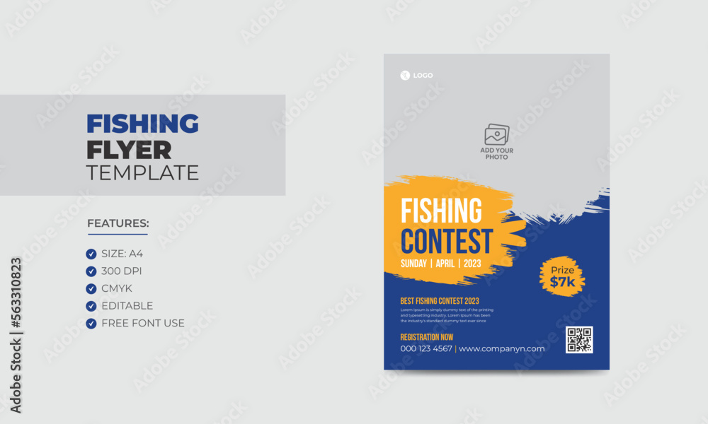 Obraz premium Fishing contest flyer template editable fishing poster design 