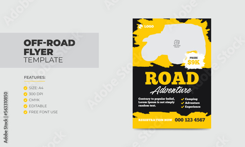 Off-road flyer template road adventure poster design 