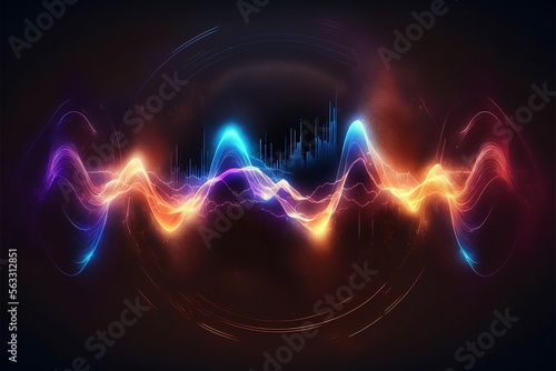 Abstract Sound waves. Frequency audio waveform, music wave HUD interface elements, voice graph signal cyberpunk, Generative ai
 photo
