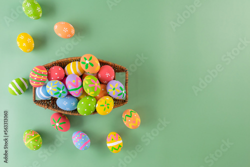 Easter eggs many color in basket for easter background