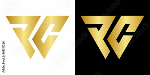 PC Mono gram logo, gold vintage vlack in white backgorund