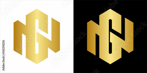 N. G mono gram logo, gold vintage vlack in white backgorund