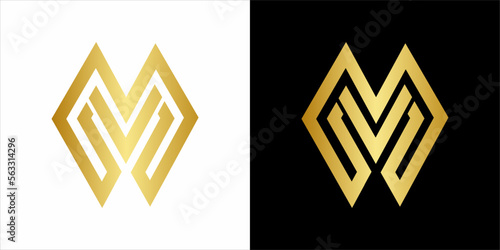 M. M mMono gram logo, gold vintage vlack in white backgorund