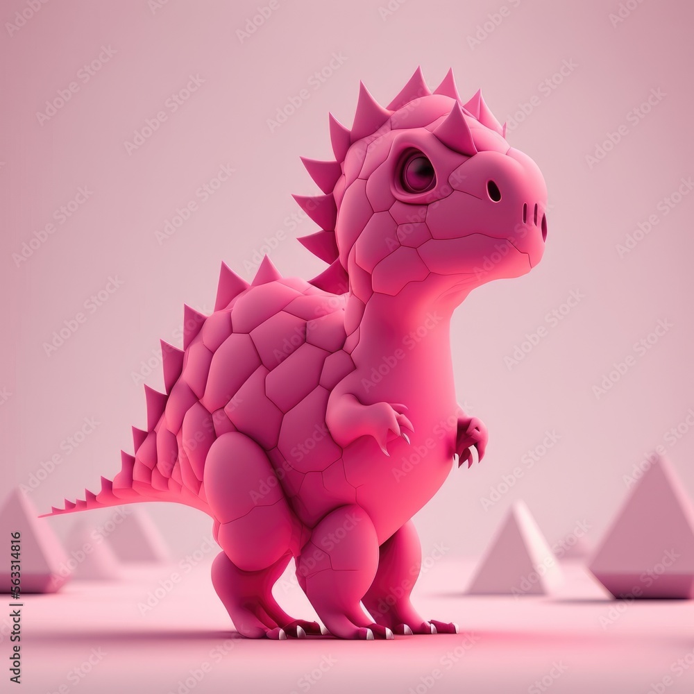 Pink dino, rose colored dinosaurus or dragon, Cute pastel pink dino, on
