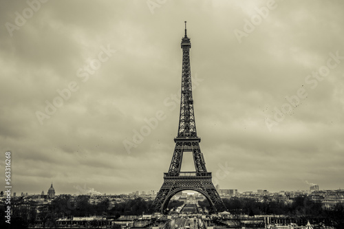 Metallic Eiffel Tower landscape in Paris France