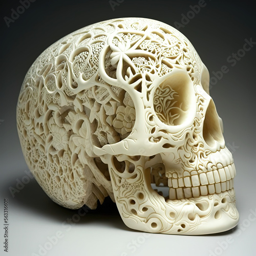 Carved Anatomical Human Skull, Intricate Details. AI Generative