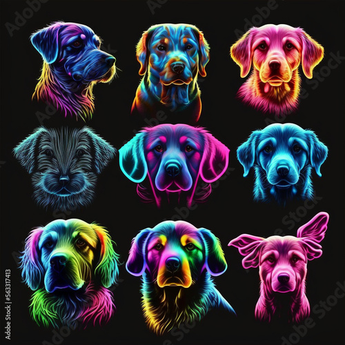 Wallpaper Mural dogs emoji sticker pack set, neon colours, colourfull Torontodigital.ca