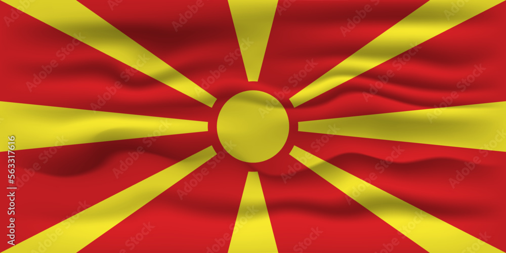 Waving flag of the country North Macedonia. Vector illustration. Waving flag of the country North Macedonia. Vector illustration.