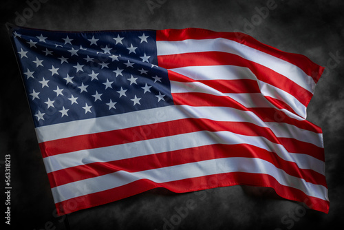 American flag on dark background. USA flag on a black background.