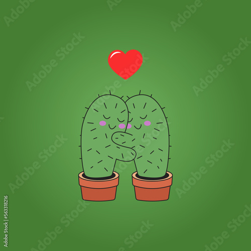 Two cactus hugs with heart
