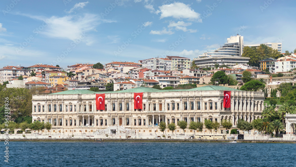 Ciragan Palace, or Ciragan Sarayi, a former Ottoman palace, located by the European side of Bosphorus Strait, in Besiktas district of Istanbul, Turkey