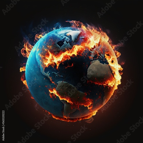 Planet Earth burning. Global warming and climate change concept. Generative ai