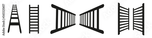 Illustration with black ladder on white background. Perspective ladder vector icon.