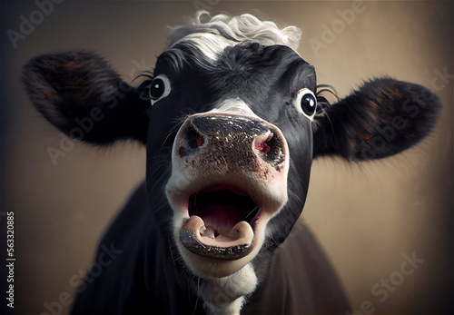 Adorable cow posing for the camera in a rural environment, generative AI