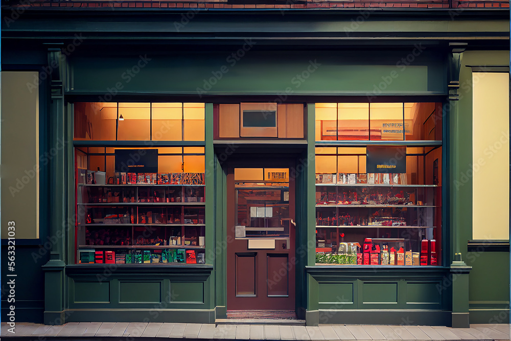 Vintage charming store front with wood carpentry and an elegant retro feel, generative AI
