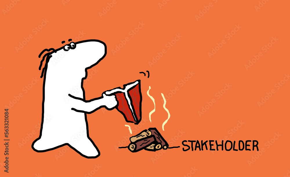 Cartoon character holding a steak - stakeholder