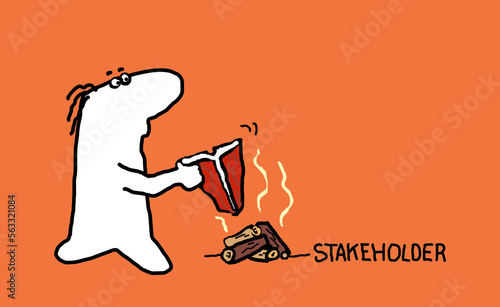 Obraz na płótnie Cartoon character holding a steak - stakeholder w salonie