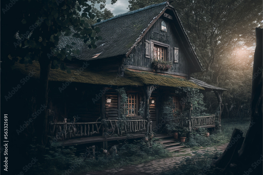 old wooden house illustration, creative work, ai generated art