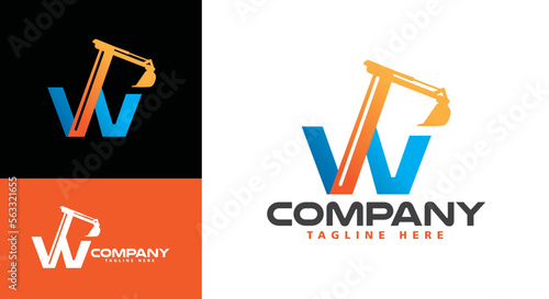 Letter W Excavator Logo, Excavator W Letter Logo for construction company