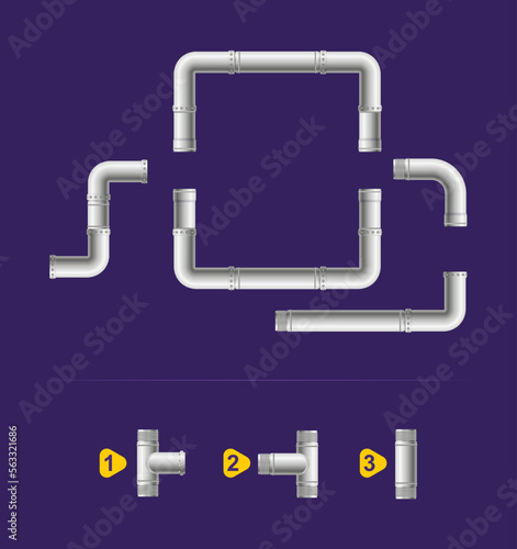 Pipes game - solve the puzzle - maze Steel metal water, oil, gas pipeline, pipes sewage. Round valves and pipe connection with bolts