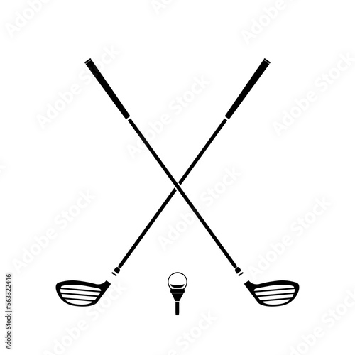 Crossed Golf Clubs with Golf Ball Tee Vector Icon Illustration Silhouette
