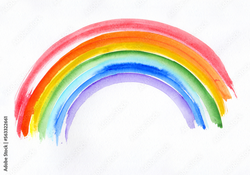 Fototapeta premium Colored rainbow made in watercolor on a white paper background.