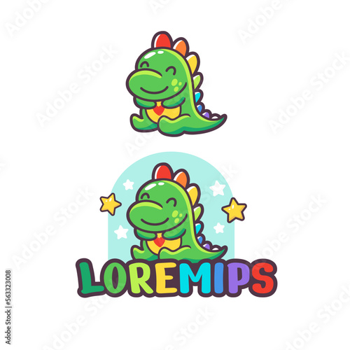 Cute little Dino, vector hand drawn illustration for logo template 