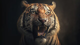 Portrait of an angry tiger on a dark backdrop created with Generative AI Technology