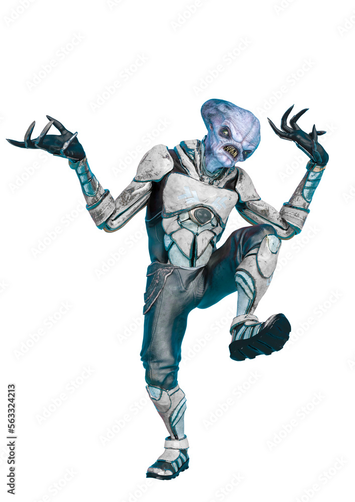 official alien on a sci-fi outfit walking in a white background official alien on a sci-fi outfit walking in a white background