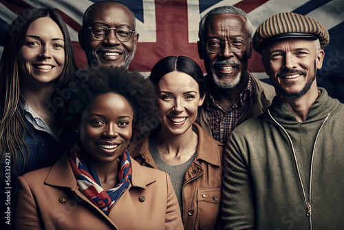 Portrait of a group of happy, smiling, confident people - British, flag, Britain, UK, United Kingdom