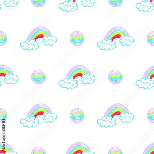 Seamless pattern. Children's drawings with wax crayons