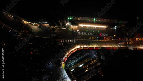The course of life. Istanbul night view from above. Traffic jams of the metropolis. The view from the drone.