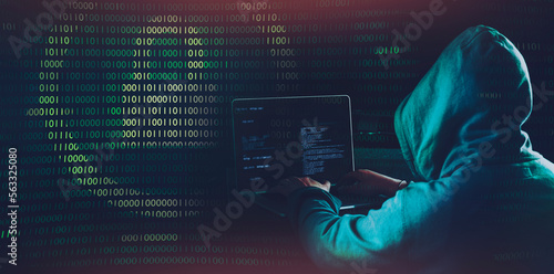 Fototapeta Naklejka Na Ścianę i Meble -  hooded hacker  cyber  security concept