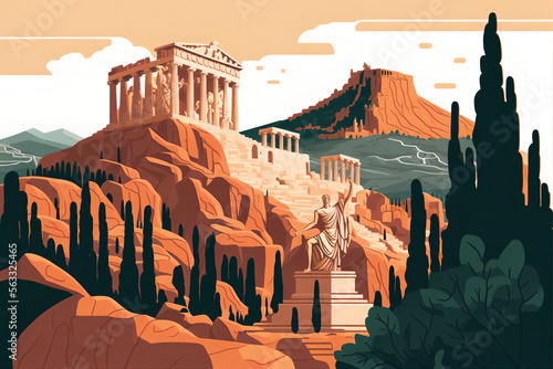 Título: Illustration of Athens, Greece, Parthenon, Acropolis. Generative AI.