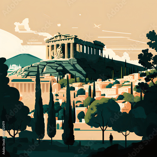 Título: Illustration of Athens, Greece, Parthenon, Acropolis. Generative AI.