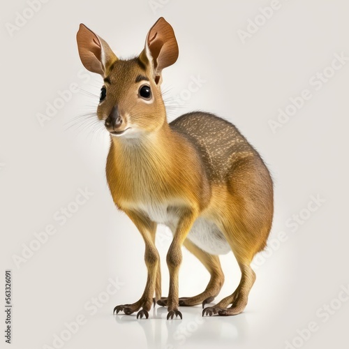 Detailed illustration full body photograph of a friendly smiling chevrotain isolated on a white background,. generative ai photo