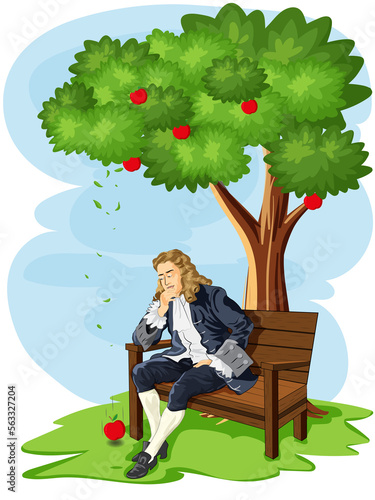 Canvas Print Sir Isaac Newton and discovery of gravitation theory apple falling from the tree