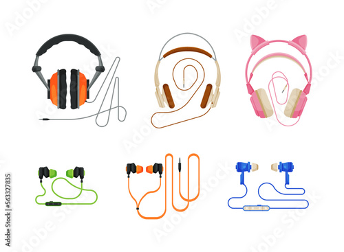 Modern Headphones and Earphones for Music Listening Vector Set