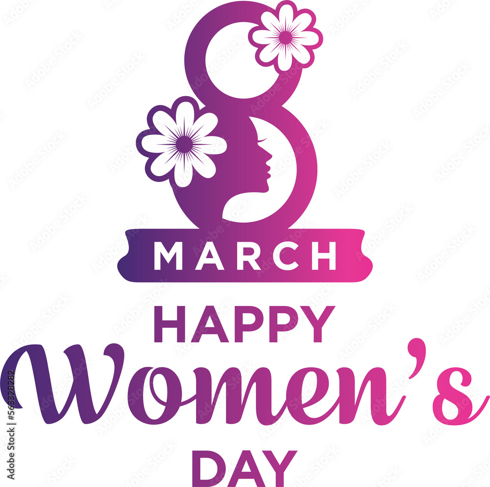 8 march. Happy Woman's Day! Silhouette of a woman of pink