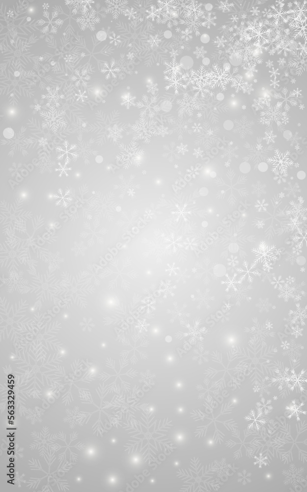 White Snow Vector Grey Background. magic Snowfall