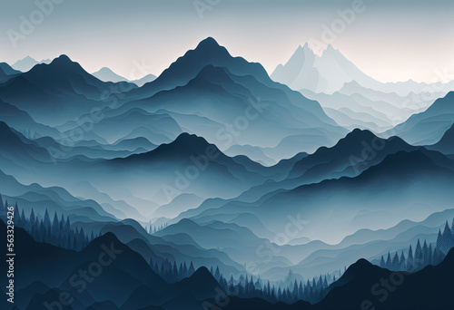 Misty Blue Mountain Landscape (Generative AI)