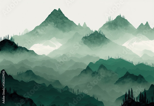 Misty Green Mountain Landsc...