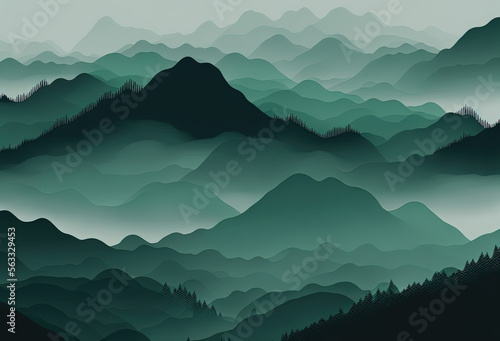 Misty Green Mountain Landsc...