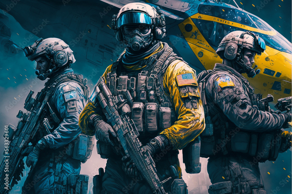 Naklejka premium Soldiers of a special force, marines, Generative AI