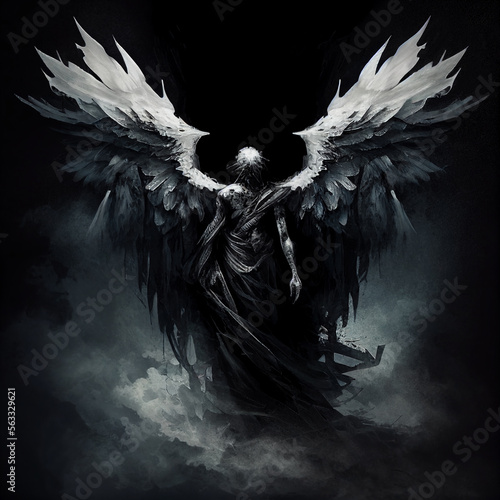 Black Angel Death Azrael Wings Archangel Mythology Religion Art Symbol Generative AI Tools Technology illustration photo