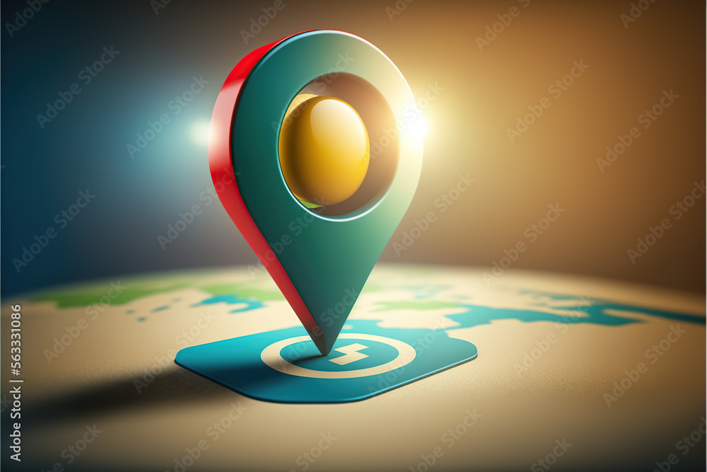 Location pin sign icon and gps navigation map road direction background ...
