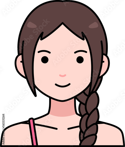 Avatar User Woman girl person people cute pigtail hair Colored Outline Style
