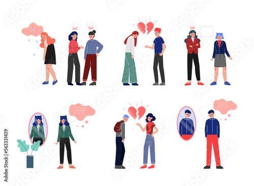 Teenagers Suffering from Psychological Problems Like Anxiety and Depression Vector Set